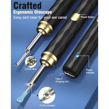 Kekoy Ear Wax Removal Camera, Ear Cleaner 1296P HD Camera, Ear Cleaning Kit with 8pcs Ear Set, Wireless WiFi Otoscope with 6 Lights, Rechargeable Earwax Removal Tool Kit for Adult & Kid(Black)