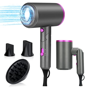 Professional Hair Dryer, Ionic Foldable Hair Dryer with Diffuser, 1800W Blow Dryer for Fast Drying, ...