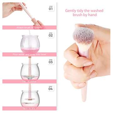 Makeup Brush Cleaner and Dryer, LARMHOI Electric Makeup Brush Cleaning Tool with 8 Size Rubber Collars, Portable Cleaning Mat, Deep Cosmetic Brush Spinner for Makeup Brush, Beauty, Women Gifts