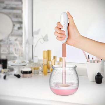 Makeup Brush Cleaner and Dryer, LARMHOI Electric Makeup Brush Cleaning Tool with 8 Size Rubber Collars, Portable Cleaning Mat, Deep Cosmetic Brush Spinner for Makeup Brush, Beauty, Women Gifts