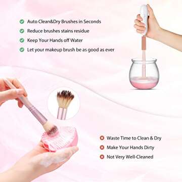 Makeup Brush Cleaner and Dryer, LARMHOI Electric Makeup Brush Cleaning Tool with 8 Size Rubber Collars, Portable Cleaning Mat, Deep Cosmetic Brush Spinner for Makeup Brush, Beauty, Women Gifts