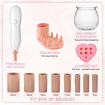 Makeup Brush Cleaner and Dryer, LARMHOI Electric Makeup Brush Cleaning Tool with 8 Size Rubber Collars, Portable Cleaning Mat, Deep Cosmetic Brush Spinner for Makeup Brush, Beauty, Women Gifts