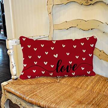 GEEORY Valentines Day Pillow Cover 12x20 inch Farmhouse Valentines Day Decor for Home Red Love Heart...