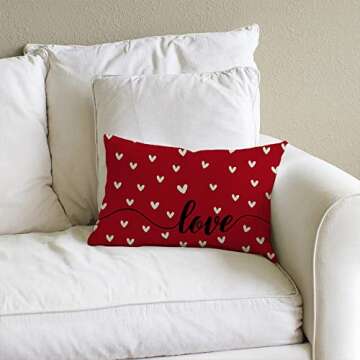 GEEORY Valentines Day Pillow Cover 12x20 inch Farmhouse Valentines Day Decor for Home Red Love Heart Valentine Pillows Decorative Throw Pillows Valentines Day Decorations