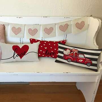 GEEORY Valentines Day Pillow Cover 12x20 inch Farmhouse Valentines Day Decor for Home Red Love Heart Valentine Pillows Decorative Throw Pillows Valentines Day Decorations