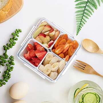 TOKLYUIE Veggie Tray with Lid Reusable Large Snackle Box Container Divided Serving Tray with Lid Fru...