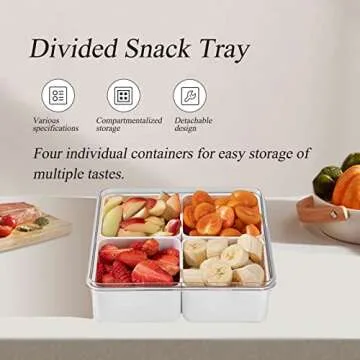 TOKLYUIE Veggie Tray with Lid Reusable Large Snackle Box Container Divided Serving Tray with Lid Fruit Platter Vegetable Tray Food Storage Snack Container with 4 Compartments