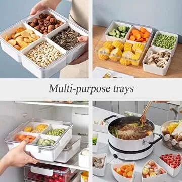 TOKLYUIE Veggie Tray with Lid Reusable Large Snackle Box Container Divided Serving Tray with Lid Fruit Platter Vegetable Tray Food Storage Snack Container with 4 Compartments