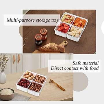 TOKLYUIE Veggie Tray with Lid Reusable Large Snackle Box Container Divided Serving Tray with Lid Fruit Platter Vegetable Tray Food Storage Snack Container with 4 Compartments