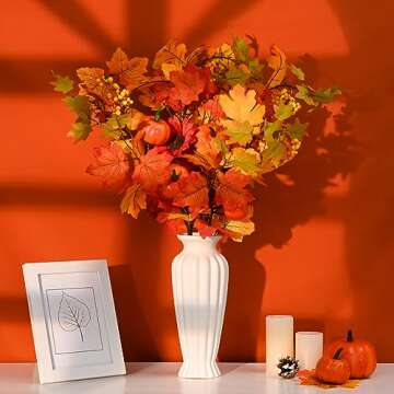 2Pcs 24" Fall Leaves Stems Artificial Autumn Leaves Maple Branches with DIY Pumpkin, Fall Decoration...