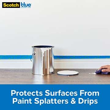 ScotchBlue Pre Plastic Painters Tape with Bladed Dispenser, 48 in x 30yd, Tape & Masking Film Combined in One Product, Static Cling to Stay in One Place, No Residue Masking Tape (PTD2093EL-48-S)