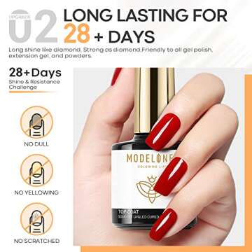 modelones Top Coat and Base Coat, 2 Pcs No Wipe Gel Base and Top Coat Clear Top Coat Long Lasting Shiny 10 ml