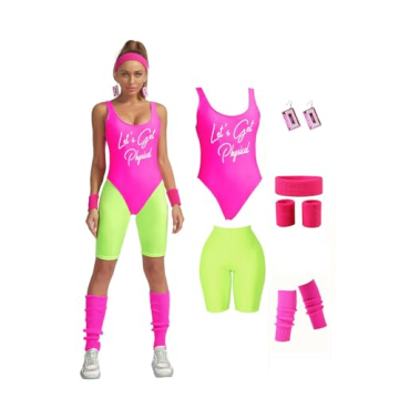 MIAIULIA Womens 80s Workout Costume - Neon Shorts & Accessories Set