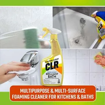CLR Brilliant Bath Foaming Bathroom Cleaner Spray - For Use On Toilet, Bath, Shower, Sink, Glass, Stainless Steel - Fresh Scent, 26 Ounce Bottle (Pack Of 2) & OXO Good Grips Deep Clean Brush Set