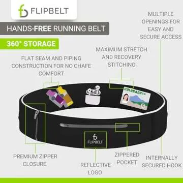 FlipBelt Elite Lightweight Tubular Running Belt, Black, Medium