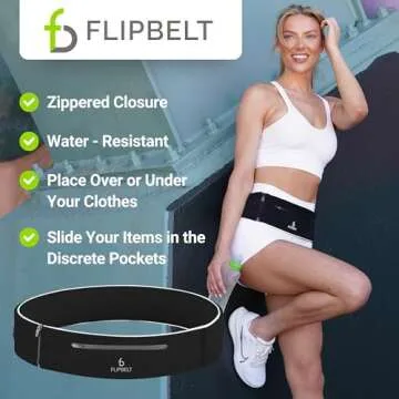 FlipBelt Elite Lightweight Tubular Running Belt, Black, Medium