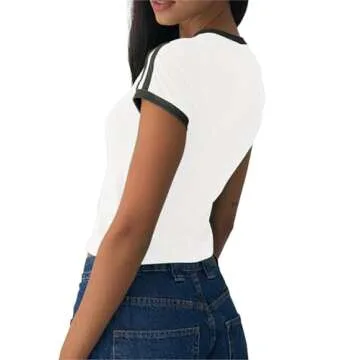 Imily Bela Womens Summer Crop Tops Y2k Baby Tees Cute Letter Print Short Sleeve Vintage T Shirt White