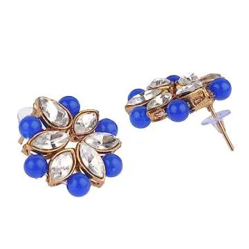 Efulgenz Faux Pearl Choker Indian Jewelry Sets for Women Crystal Kundan Pearl Necklace Set Beaded Faux Pearl Necklace Earrings Bollywood Fashion Jewelry Wedding Bridal Jewelry Set