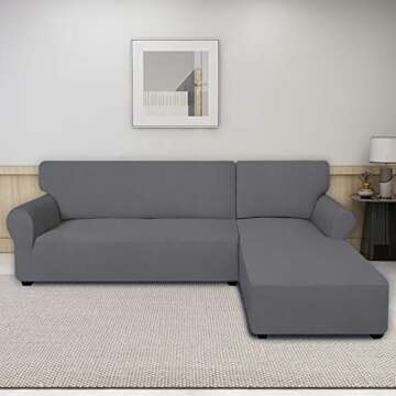 PureFit Super Stretch Sectional Couch Covers - 2 pcs Spandex Non Slip Sofa Covers with Elastic Botto...