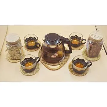 Set of 6 Elegant Handwoven Rattan Coasters with Holder