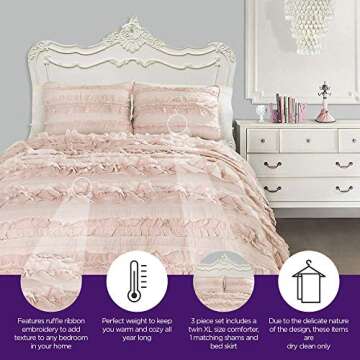Lush Décor Belle 3 Piece Ruffled Quilt - Pink Blush - Full/Queen Quilt Set