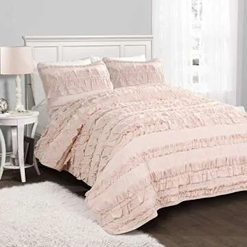 Lush Décor Belle 3 Piece Ruffled Quilt - Pink Blush - Full/Queen Quilt Set
