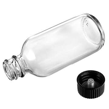 Bekith 30 Pack 2 oz Small Clear Glass Bottles, Boston Round Sample Bottles with Black Poly Cone Cap for Juice, Ginger Shots, Oils, Whiskey, Liquids