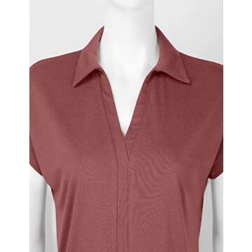 Vivilli Womens Collared Work Blouses for Office V Neck Polo Tops Short Sleeve Tunic Shirts for Leggings Ladies Dressy Shirt Summer Workwear Clothes Rust Red M