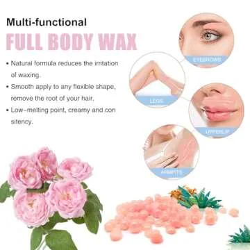 Auperwel Wax Beads for Hair Removal, 1.1LB Painless Salon Hard Wax Beans for Bikini, Eyebrow Facial, At Home Pearl Waxing Beads for Sensitive Skin with 20 Spatulas for Women Men(Rose)