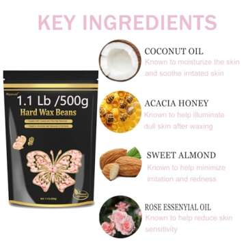 Auperwel Wax Beads for Hair Removal, 1.1LB Painless Salon Hard Wax Beans for Bikini, Eyebrow Facial, At Home Pearl Waxing Beads for Sensitive Skin with 20 Spatulas for Women Men(Rose)