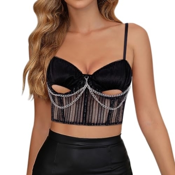 Mocure Halloween Punk Crop Top Choker Halter Gothic Darkness Tube Top for Women