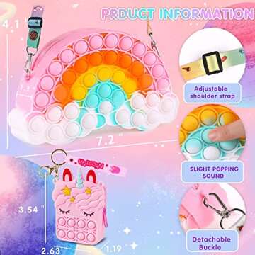 Aucma 2 Pack Purse for Girls Toys Gift Rainbow Cloud Pink Unicorn Crossbody Handbag Bag Kid 3 4 5 6 ...