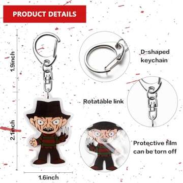 laffact 8Pcs Horror Classic Movie Characters Acrylic Keyrings for Spooky Enthusiasts and Gifts!