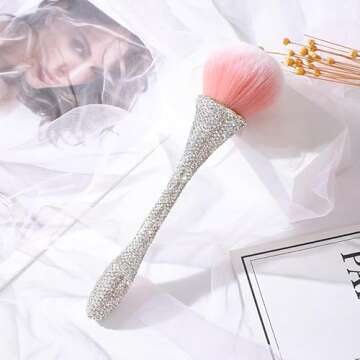 Bestbling Bling Rhinestone Large Mineral Powder Brush Makeup Brush Cosmetic Brush Foundation brush Perfect For Large Coverage Powder Bronzer Blush Blending Buffing 1 piece (Silver)