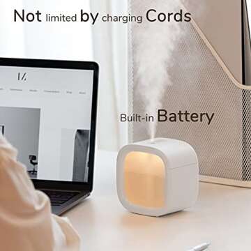 JISULIFE Personal Mini Humidifier Rechargeable, Night Light Small Humidifier Wireless 280ml, Air Hum...