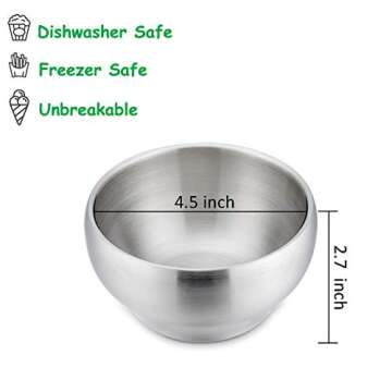 E-far Bowls for Kids Toddlers, 12 Ounce Double-deck 18/10 Stainless Steel Bowls for Baby Children, H...
