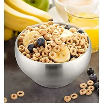 E-far Bowls for Kids Toddlers, 12 Ounce Double-deck 18/10 Stainless Steel Bowls for Baby Children, Healthy & Matte Finish, Insulated & Shatterproof - Set of 4