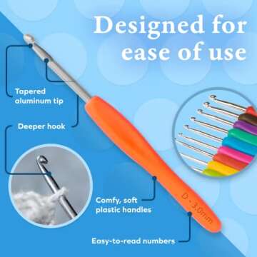 BeCraftee Crochet Hooks Kit - 12 Piece Set Extra-Long Crocheting Needles with Soft, Ergonomic Rubber...