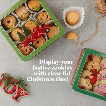 Plum Designs Christmas Metal Cookie Tins Set of 3 Sizes - Decorative Cookie Tins |Gift Set| Tins with lids, | Merry and bright, Christmas Themes and Colors| Nesting Tins