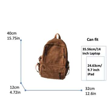 Kawaii Cute Aesthetic Fuzzy Fluffy Plush Sherpa Fleece Corduroy Backpack Rucksack Daypack School Teen Girls Children Women (khaki) Large