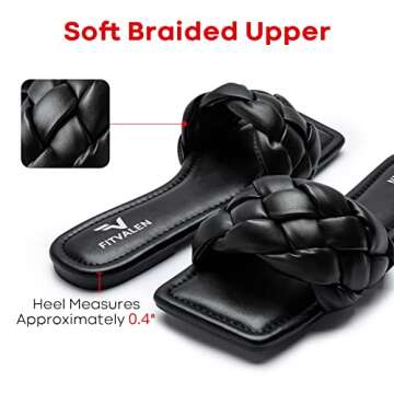 FITVALEN Braided Sandals for Women, Women's Square Open Toe Slide Sandals Comfort Woven Strap Flat Sandals for Summer Beach Daily Wear Wedding Party (Black, numeric_7)