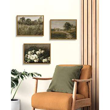 InSimSea Framed Canvas Wall Art Vintage Decor, Room Decor Landscape Wall Art Wilderness Painting Pri...