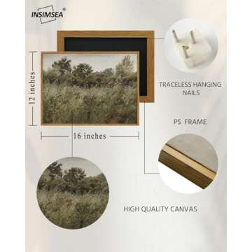 InSimSea Framed Canvas Wall Art Vintage Decor, Room Decor Landscape Wall Art Wilderness Painting Prints, Retro Wall Decor for Bedroom Living Room, Office, Bathroom Decor Wall Art, 12"x16"