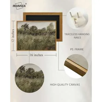 InSimSea Framed Canvas Wall Art Vintage Decor, Room Decor Landscape Wall Art Wilderness Painting Prints, Retro Wall Decor for Bedroom Living Room, Office, Bathroom Decor Wall Art, 12"x16"