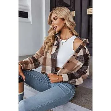 Trendy Zeagoo Flannel Cropped Plaid Jacket for Women