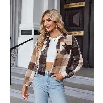 Trendy Zeagoo Flannel Cropped Plaid Jacket for Women