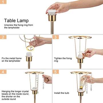 Elegant Gold Crystal Lamp with USB Charging Port