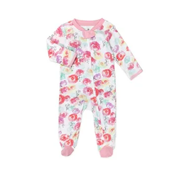 HonestBaby 2-Pack Sleep and Play Footed Pajamas One-Piece Sleeper Jumpsuit Zip-Front Pjs Organic Cotton for Baby Girls, Unisex, Rose Blossom/Love Dot, 0-3 Months