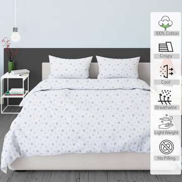 RUVANTI 100% Cotton Twin Sheets Set, 3 Pieces, Soft & Breathable Percale Weave Bedding, Deep Pocket ...