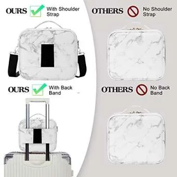 Oewoer Travel Makeup Bag 10.4 Inches Portable Makeup Train Case Cosmetic Bag Organizer with Adjustable Dividers and Shoulder Strap for Cosmetics Brushes Toiletry Jewelry Digital Accessories (Marble)